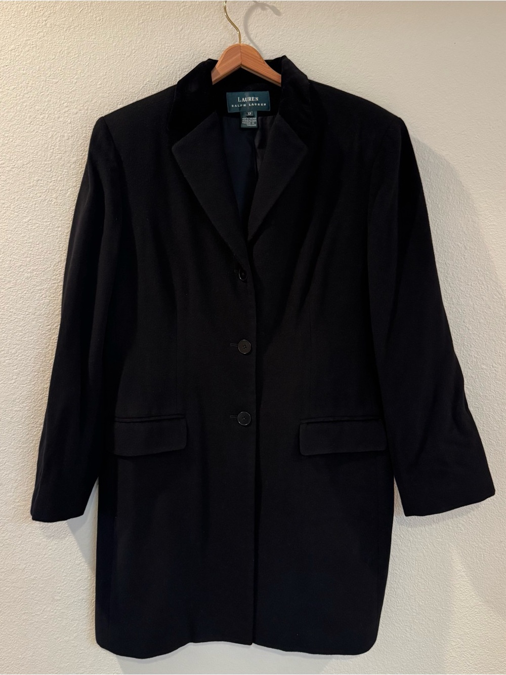 Lauren Ralph Lauren Black Wool Cashmere Coat Women’s 12 Classic Styling